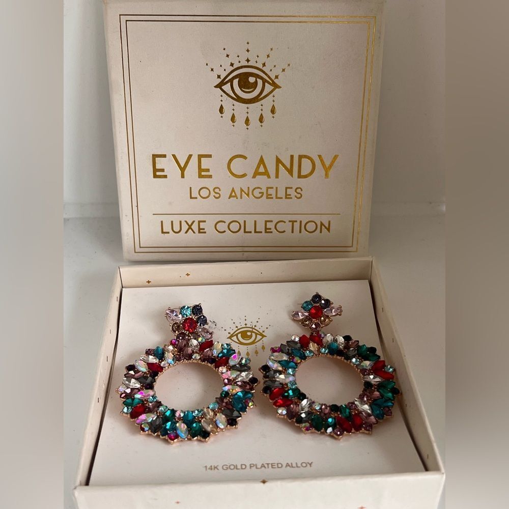 Eye Candy Holiday Glam Gold Plated Dazzling Multicolor Crystal Vibrant Earrings
